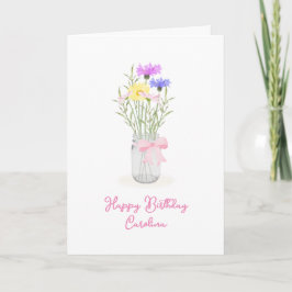 Lente Wildbloemen in Mason Jar Vaas Meisje Verjaar Kaart