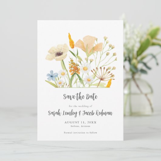 Lente Wildbloemen Outdoor bruiloft Save The Date (Staand voorkant)