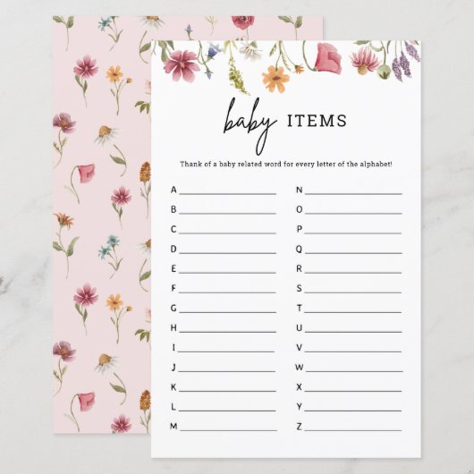 Lente Wilde Bloem Baby Shower Baby Alfabet Spel (Voorkant / Achterkant)