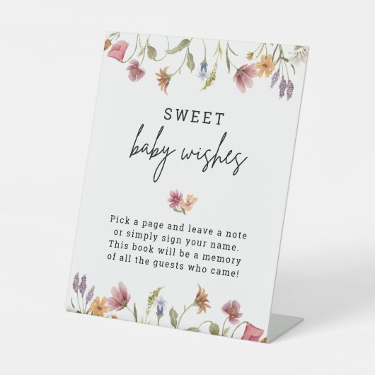 Lente Wilde Bloem Baby Shower Zoete Baby Wensen Reclamebord Met Voetstuk (Voorkant)