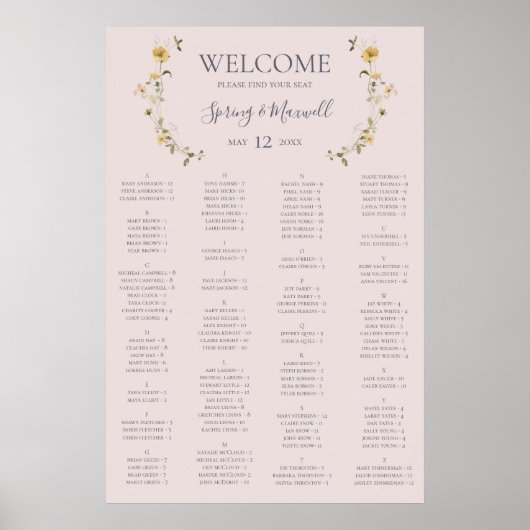 Lente wilde bloem Blush alfabetische zeegrafiek Poster (Voorkant)