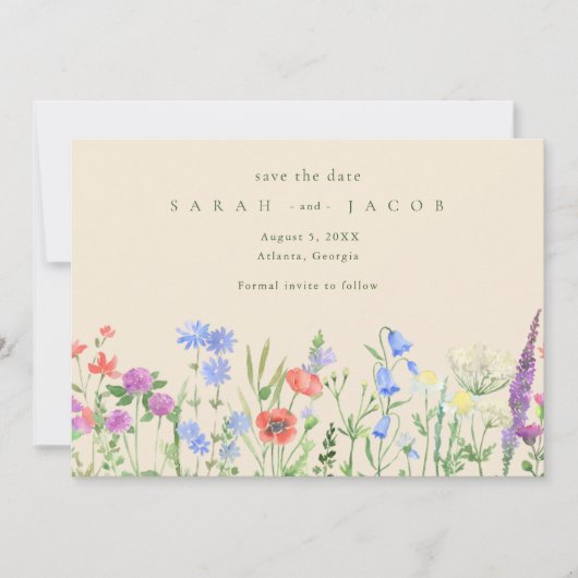 Lente Wilde Bloem Boho Trouwkaart Opslag Datum Save The Date (Voorkant)