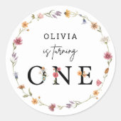Lente Wilde Bloem Eerste Verjaardagsfeestje Ronde Sticker (Voorkant)