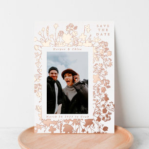 Lente Wilde Bloem Frame Roze Goud Save The Date Folie Uitnodiging