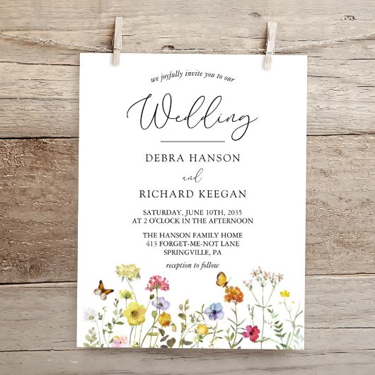 Lente wilde bloem kleurrijk botanisch huwelijk kaart