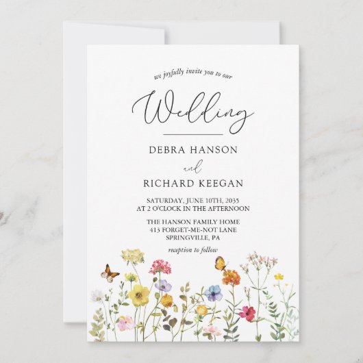 Lente wilde bloem kleurrijk botanisch huwelijk kaart (Voorkant)