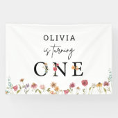 Lente Wilde Bloem Meisje 1e Verjaardagsfeest Banne Spandoek (Horizontaal)