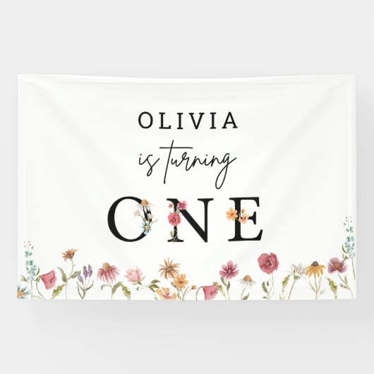 Lente Wilde Bloem Meisje 1e Verjaardagsfeest Banne Spandoek (Horizontaal)