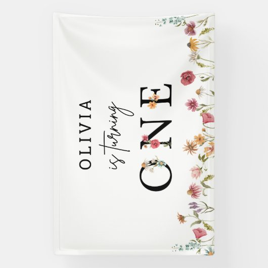 Lente Wilde Bloem Meisje 1e Verjaardagsfeest Banne Spandoek (Verticaal)