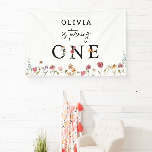 Lente Wilde Bloem Meisje 1e Verjaardagsfeest Banne Spandoek (Insitu)