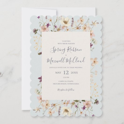 Lente wilde bloem met lichtblauwe bruiloft kaart (Voorkant)