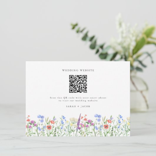 Lente Wilde Bloem QR Code Huwelijk  Informatiekaartje (Staand voorkant)