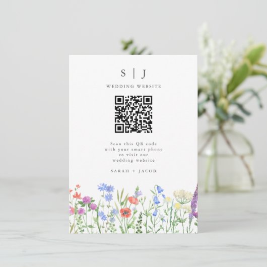 Lente Wilde Bloem QR Code Huwelijk Informatiekaartje (Staand voorkant)