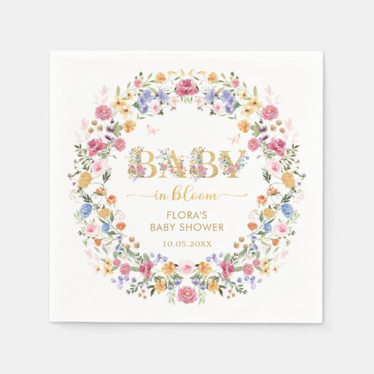 Lente wilde bloem Tuin Wreath Girl Baby in Bloom Servet (Voorkant)