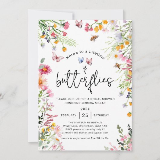 Lente Wilde Bloem Vlinder Bruidsfeest Kaart (Voorkant)