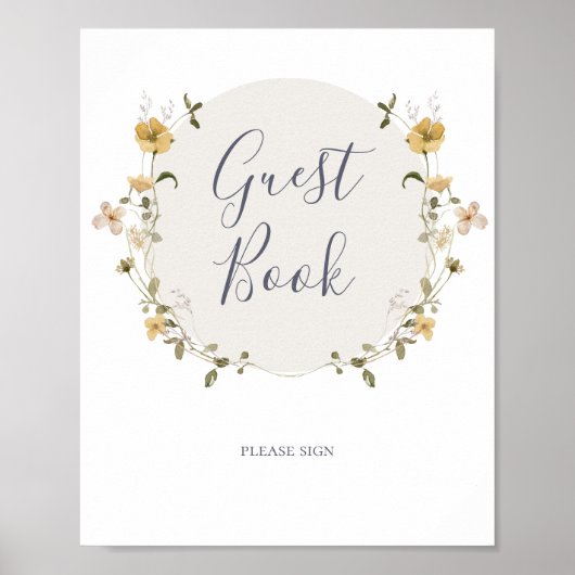 Lente Wilde Bloem | Witte gastboek bord Poster (Voorkant)