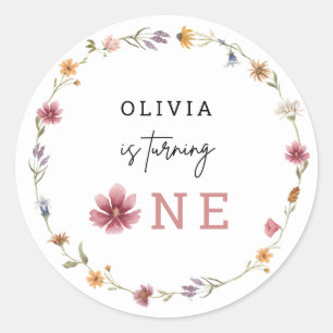 Lente Wilde Bloem Wordt 1e Verjaardagsuitnodiging Ronde Sticker