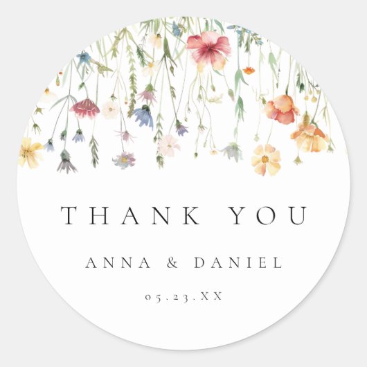 Lente Wilde Bloemen Bruiloft Ronde Sticker (Voorkant)