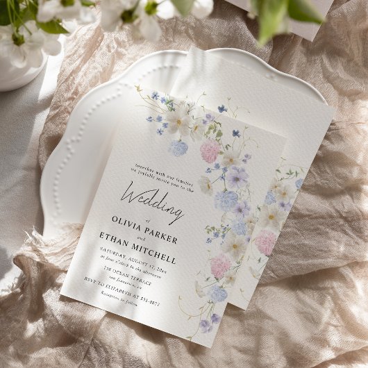 Lente Wilde Bloemen Paars Roze Bruiloft Kaart