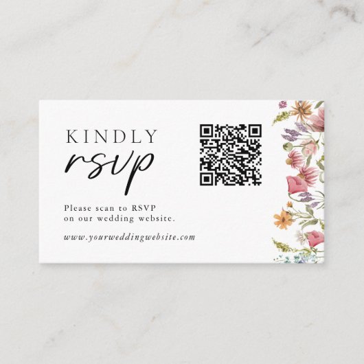 Lente wilde bloemen QR-code bruiloft RSVP Informatiekaartje (Voorkant)