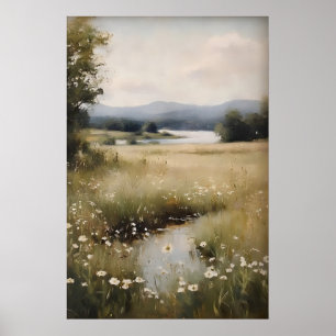 Lente Wilde Bloemen Veld Digitale Schildering, Vin Poster