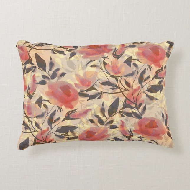 Lente wilde rozen: waterverf. accent kussen (Voorkant)