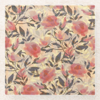 Lente wilde rozen: waterverf. glazen onderzetter