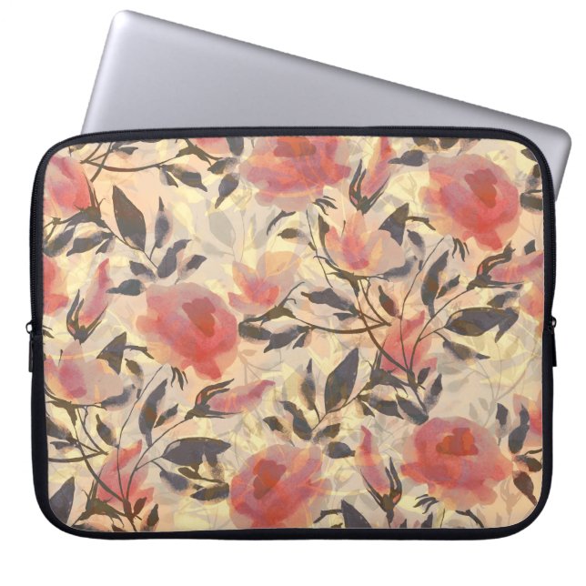 Lente wilde rozen: waterverf. laptop sleeve (Voorkant)