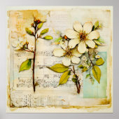  LENTE WITTE BLOEM IN VERVAAGD PAPIER POSTER (Voorkant)