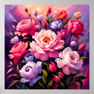 Lente Zen Zonsopgang Roze Bloesem Tuin Poster