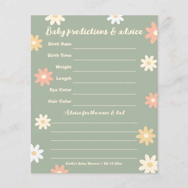 Lente Zomer Bloemen Baby Shower Gokspel (Voorkant)