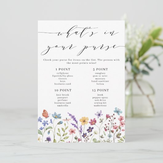 Lente Zomer Bloemig Wat zit er in je tas spel Kaart (Staand voorkant)