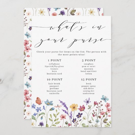 Lente Zomer Bloemig Wat zit er in je tas spel Kaart (Voorkant / Achterkant)