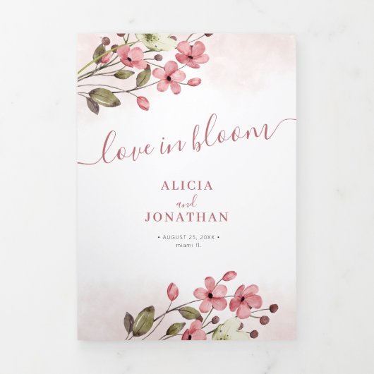 Lente zomer blozen roze bloemen QR RSVP bruiloft Drieluik Uitnodiging (Cover)