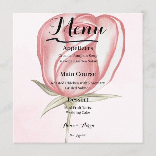 Lente Zomer Blush Roze Tuin Bruiloftsmenu Menu (Voorkant)