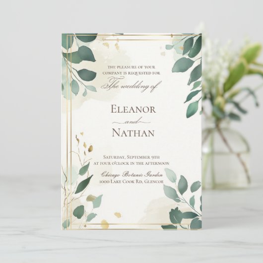 Lente zomer bruiloft en groene bladeren kaart (Staand voorkant)