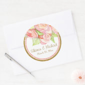 Lente Zomer Bruiloft Waterverf Rose Boeket Ronde Sticker (Envelop)