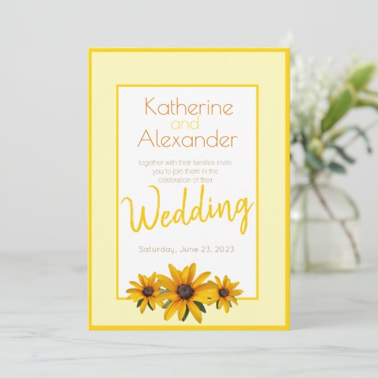 Lente Zomer Casual Geel Bloem Eenvoudige Bruiloft Kaart (Staand voorkant)