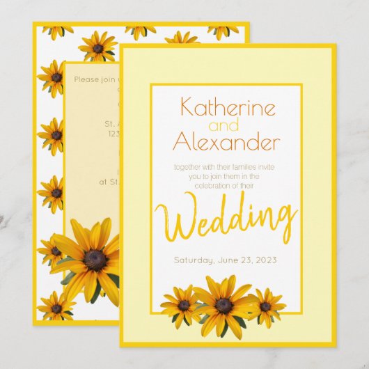 Lente Zomer Casual Geel Bloem Eenvoudige Bruiloft Kaart (Voorkant / Achterkant)