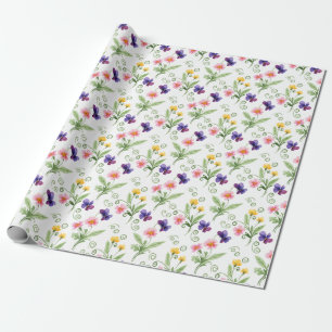 Lente Zomer Geel Roze Paarse Bloem Waterverf Cadeaupapier