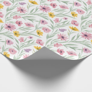 Lente Zomer Geel Roze Paarse Bloemige Waterverf Cadeaupapier