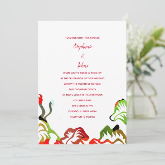 Lente Zomer Herfst Rood Wit Kleurrijke Boho Bruilo Kaart (Staand voorkant)