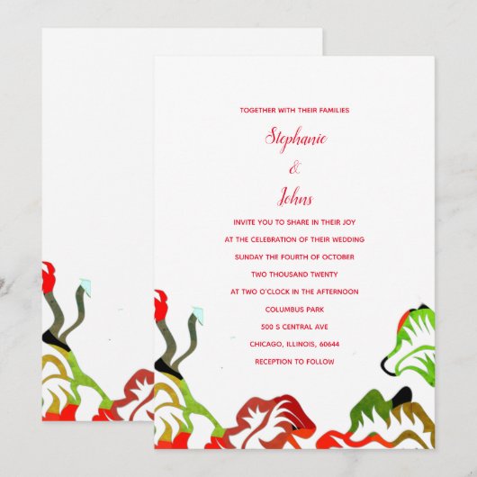 Lente Zomer Herfst Rood Wit Kleurrijke Boho Bruilo Kaart (Voorkant / Achterkant)