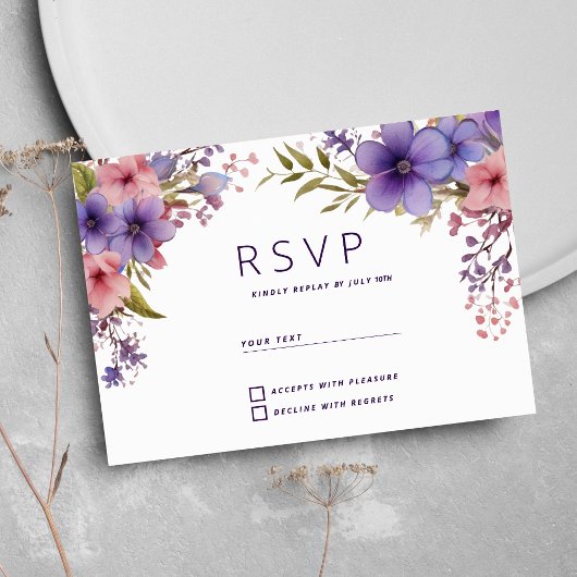 Lente zomer lavendel roze bloemen RSVP Kaart