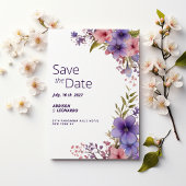 Lente zomer lavendel roze bloemen Save the Date Kaart