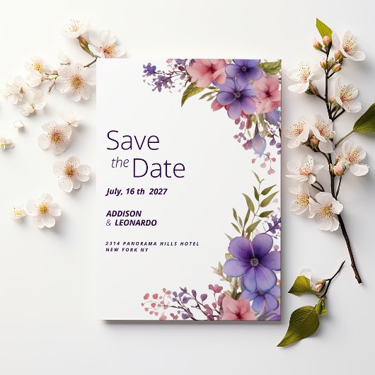 Lente zomer lavendel roze bloemen Save the Date Kaart