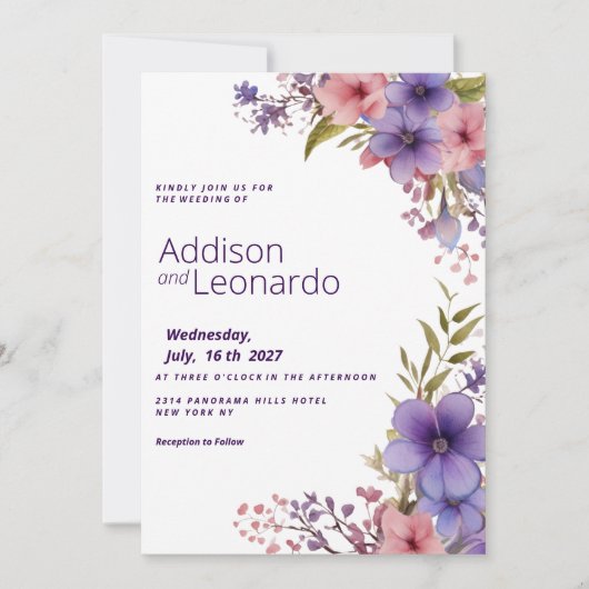 Lente zomer lavendel roze bloemenbruiloft kaart (Voorkant)