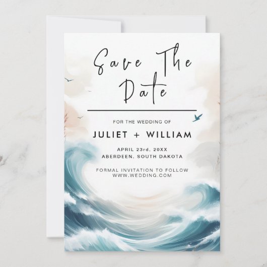 Lente Zomer Oceaan Strand Bestemming Trouwen Save The Date (Voorkant)