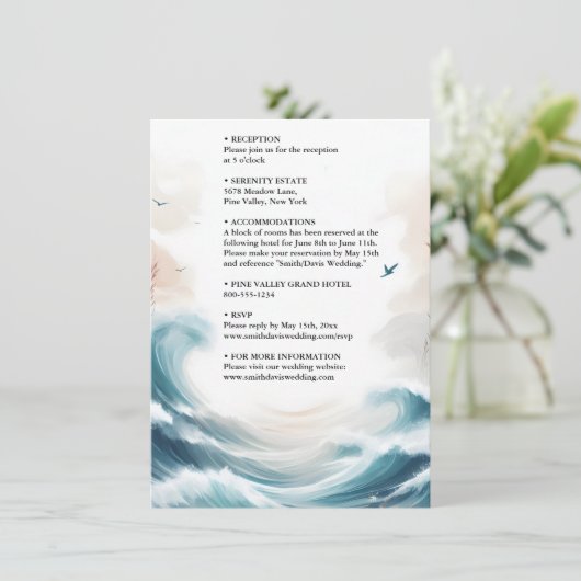 Lente Zomer Ocean Beach Bestemming Bruiloft Informatiekaartje (Staand voorkant)