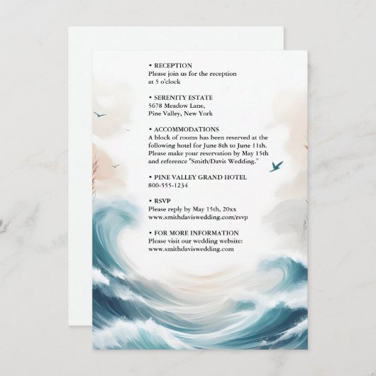 Lente Zomer Ocean Beach Bestemming Bruiloft Informatiekaartje (Voorkant / Achterkant)